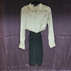 & Other Stories Cream and Black Midi Dress